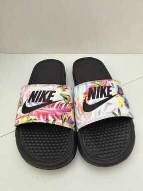 Nike Womens Floral Print Slide Sandals - Black Footbed Size 8